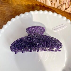 Korean INS Glitter Cream Hair Claw Large Shark Clip - Dark purple 10CM & Baifeiya