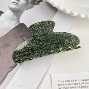Korean INS Glitter Cream Hair Claw Large Shark Clip - Dark green 10CM & Baifeiya