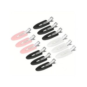12pcs Cream Colored No Trace Pins, Summer Accessories Both Sides, For Bangs, Alligator Hair Clips,