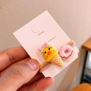 2pcs Lovely Ice Cream Doughnut Kids Elastic Hair Bands Baby