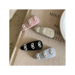 1pc Pearl Bow Leather Bowknot Clip For Girls, Cream Color Side Hairpin Hair Accessory