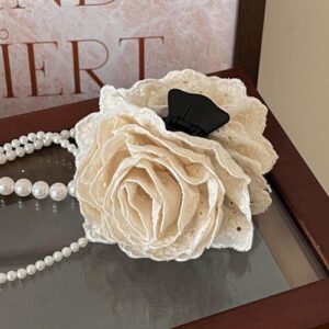 2024 Caro Rose Hair Claw Clip Floral Shark Clip Luxury Hair Accessory - Creamy-white