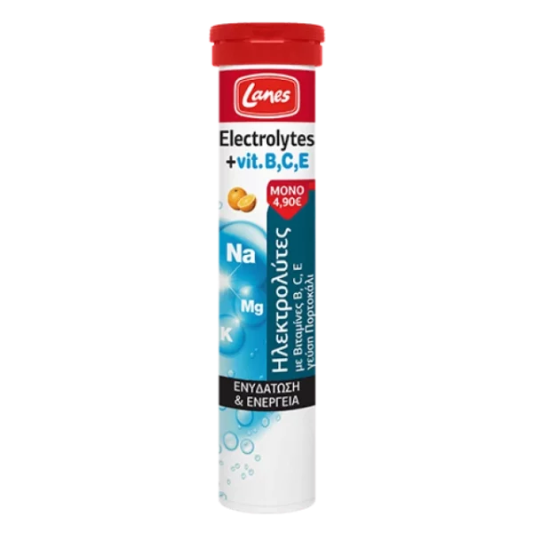 LANES ELECTROLYTES& VITAMINS B,C,E. FOR HYDRATION& ENERGY, 20 EFFERVESCENT TABLETS WITH ORANGE FLAVOR