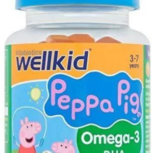VITABIOTICS WELLKID PEPPA PIG OMEGA 3 DHA 30 CHEWABLE TABLETS WITH ORANGE FLAVOR, FROM 3 YEARS +