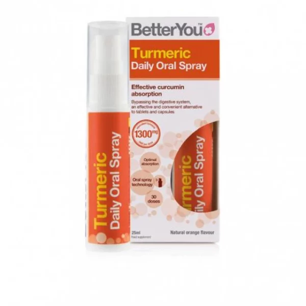 BETTERYOU TURMERIC, DAILY ORAL SPRAY 1.300mg EQUIVALENT TURMERIC ROOT PER DOSE 25ML. ANTIOXIDANT& ANTI-INFLAMMATORY