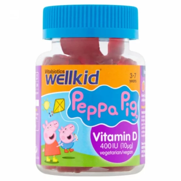 VITABIOTICS WELLKID PEPPA PIG VITAMIN D 400IU 30 CHEWABLE JELLIES, STRAWBERRY FLAVOR FROM 3 YEARS +