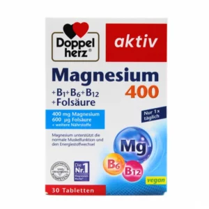 Doppelherz Magnesium 400mg + B1 + B6 + B12 + Folic Acid x 30 Tablets