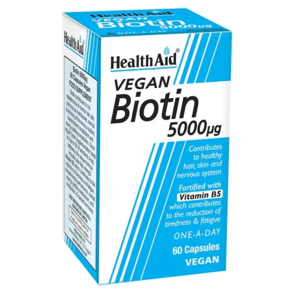 Health Aid Biotin 5000?g - Contributes To Healthy Hair Skin And Nervous System 60 Veg Capsules