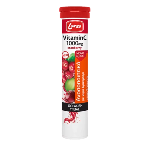 LANES VITAMIN C 1000MG+ CRANBERRY, HELPS TO ENHANCE IMMUNE SYSTEM DURING WINTER. 20 EFFERVESCENT TABLETS WITH CRANBERRY FLAVOR