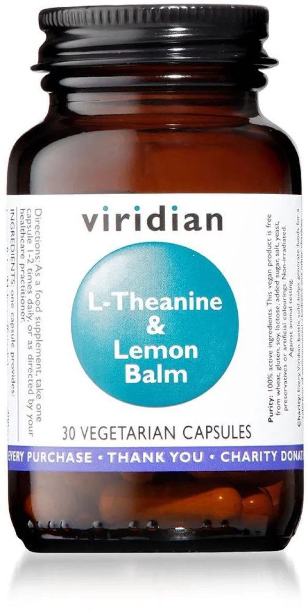 VIRIDIAN L-THEANINE 200MG & LEMON BALM 30S, REDUCES STRESS AND ANXIETY
