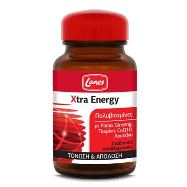 LANES XTRA ENERGY, MULTIVITAMINS WITH GINSENG& CoQ10. TIME RELEASED TABLETS FOR MENTAL& PSYSICAL ENERGY 30TABLETS