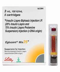 EGLUCENT MIX 25 100IU CARTRIDGES OF 3ML SUSPENSION FOR INJECTION