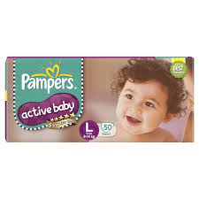 PAMPERS ACTIVE BABY DIAPERS ? LARGE 50S