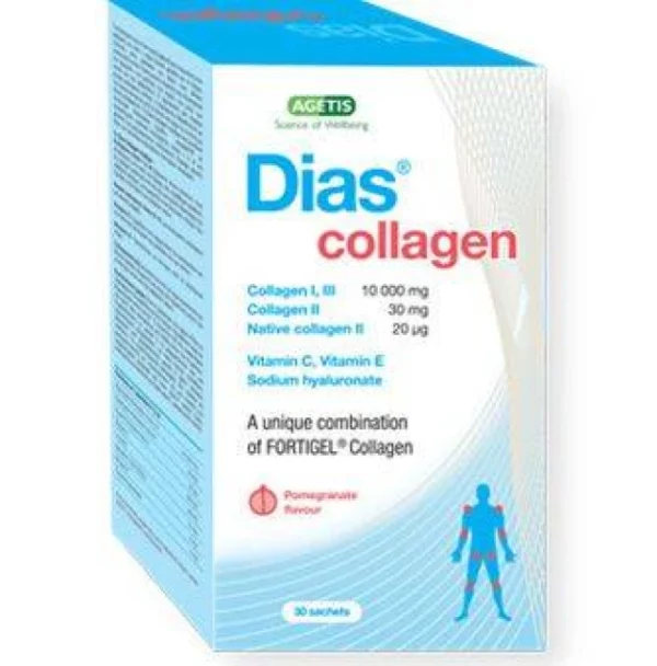 Agetis Dias Collagen Fortigel x 30 Sachets -  A Unique Combination Of Hydrolized Collagen + Vitamins C & E + Hyaluronic Acid