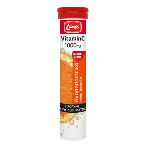 LANES VITAMIN C 1000MG, SUPPORTS IMMUNE SYSTEM. 20 EFFERVESCENT TABLETS WITH ORANGE FLAVOR