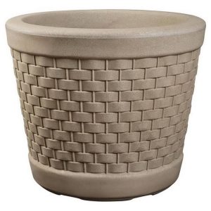 Wicker Style Plastic Planter 42Cm*37Cm (H)-Stone