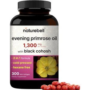 NatureBell Evening Primrose Oil with Black Cohosh, 1,300mg, 300 Mini-Softgels