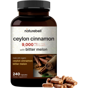 NatureBell Ceylon Cinnamon 9,000mg with Organic Bitter Melon, 240 Capsules