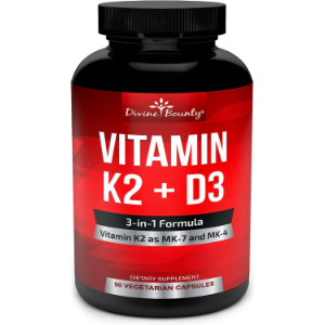 Divine Bounty Vitamin K2 (MK7 & MK4) with D3, 90 Non-GMO Vegetarian Capsules