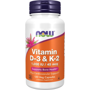 NOW Vitamin D3 & K2, 1,000 IU/45 mcg, 120 Veg Capsules