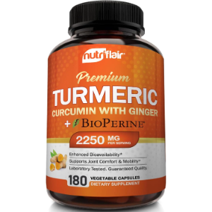 NutriFlair Turmeric Curcumin with Ginger and BioPerine, 2250mg, 180 capsules