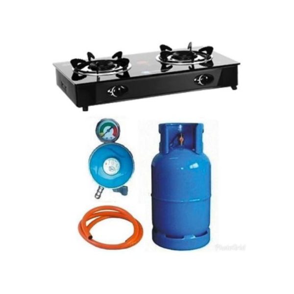 12.5KG GAS CYLINDER+2 Face BURNER GLASS COOKER, A REGULATOR, 3Yard  Hose ? COMPLETE