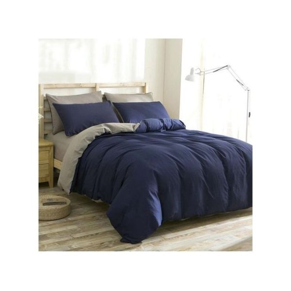 Matured Duvet, Bedsheet With 4 Pillow Cases-Navy Blue/Ash