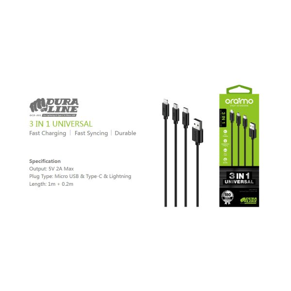Oraimo Dura Line OCD-X91  Micro USB & Type-C & Lightning 3in1 Universal Cable