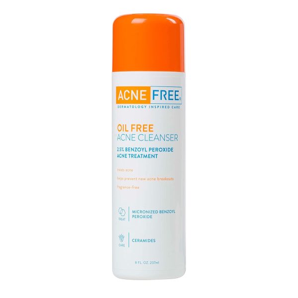 Acne Free Oil-Free Acne Cleanser, Benzoyl Peroxide 2.5% Acne Face Wash with Glycolic Acid to Prevent and Treat Breakouts, 8 Ounce.