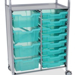 Double Callero Plus Antimicrobial Trolley, Silver, 4 Deep & 8 Shallow Trays