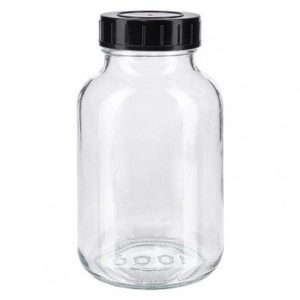 1000ml Clear Glass Powder Bottles & Black Screw Cap