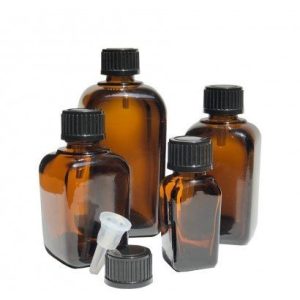 100ml Square Amber Bottle & 18mm Cap with Vertical Dropper