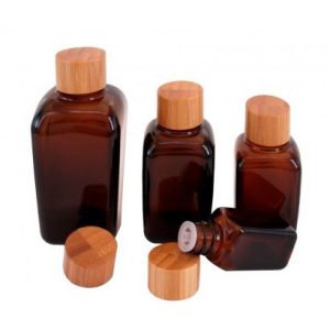 100ml Square Amber Bottle & Bamboo Cap with Vertical Dropper