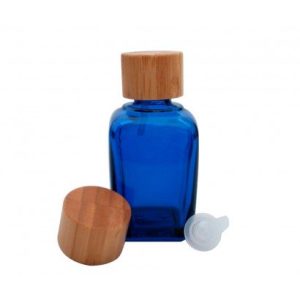 30ml Square Blue Bottle & Bamboo Cap with Vertical Dropper