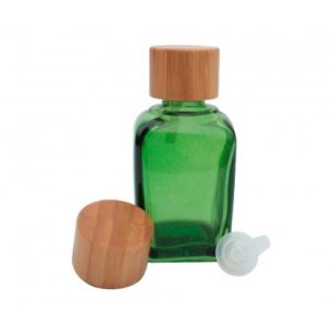 30ml Square Green Bottle & Bamboo Cap with Vertical Dropper