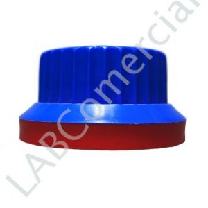 Blue GL45 screw cap with red tamper-evident ring and inner skirt