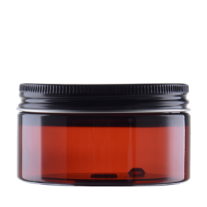 Amber PET jar 100 ml, Black aluminium lid