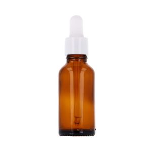 Amber glass bottle 30 ml, White dropper with glass tube