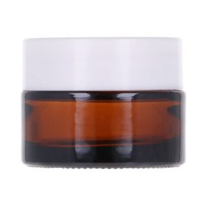 Amber glass jar 15 ml, White lid, White PP liner