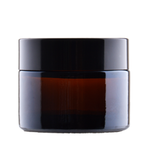 Amber glass jar 50 ml, Black PP lid, White PP liner
