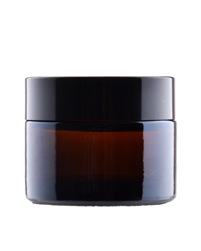 Amber glass jar 50 ml, Black PP lid, White PP liner