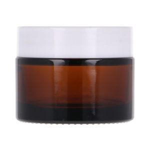 Amber glass jar 50 ml, White ABS lid, White PP liner