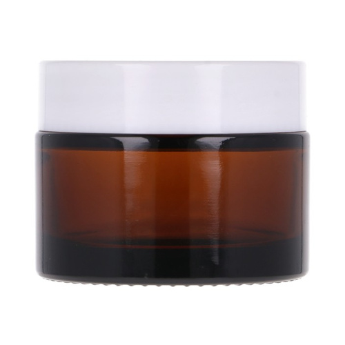 Amber glass jar 50 ml, White ABS lid, White PP liner