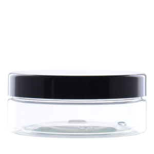 Clear PET jar 200 ml, Black PP lid