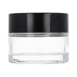 Clear glass jar 15 ml, Black ABS lid, White PP liner