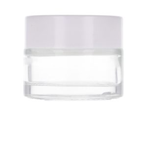 Clear glass jar 15 ml, White ABS lid, White PP liner