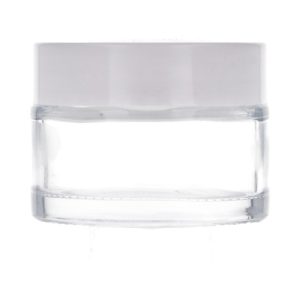 Clear glass jar 30 ml, White ABS lid, White PP liner