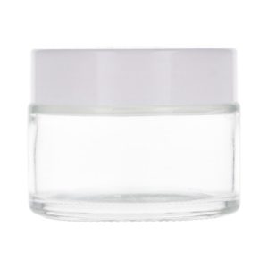 Clear glass jar 50 ml, White ABS lid, White PP liner