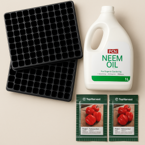 Spice & Grow Combo: Seed Trays, Neem Oil & Habanero Seeds