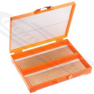 ABS case for 100 slides with nickel-plated closure, ORANGE